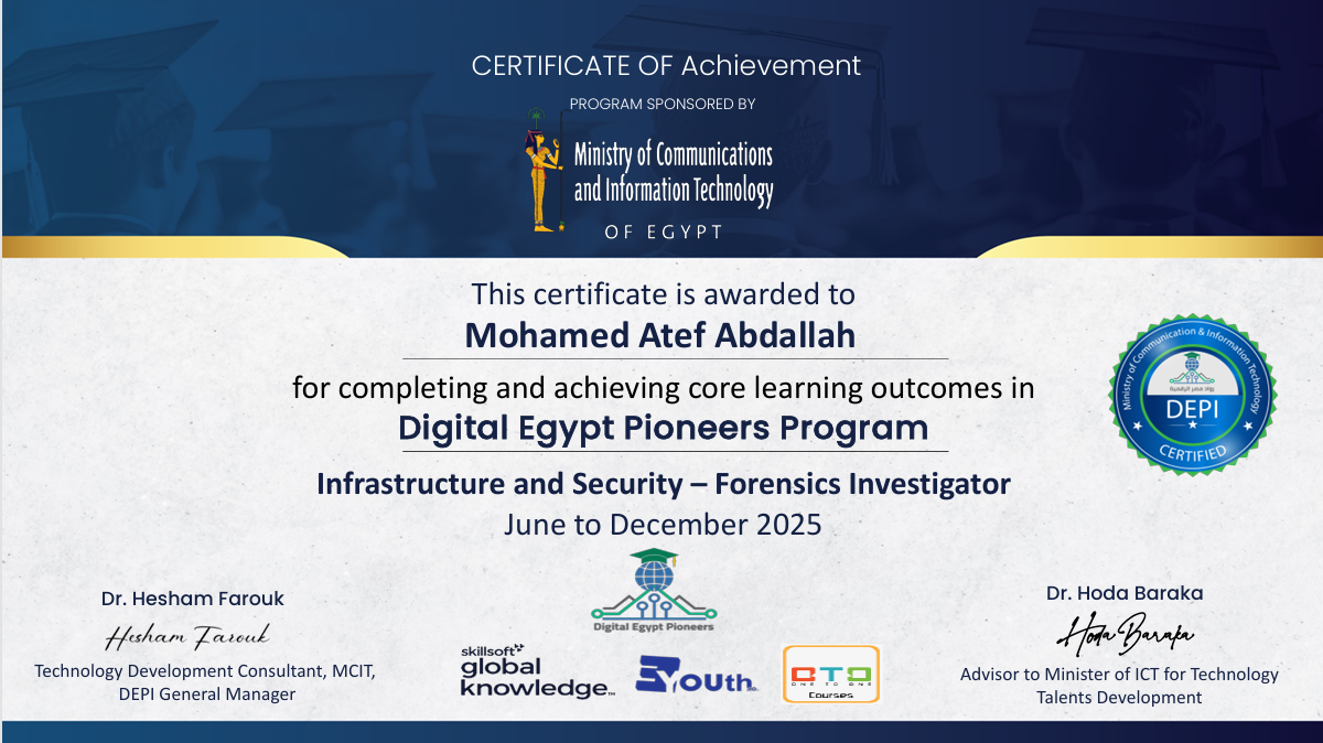Depi Forensics — certificate of Mohamed Atef