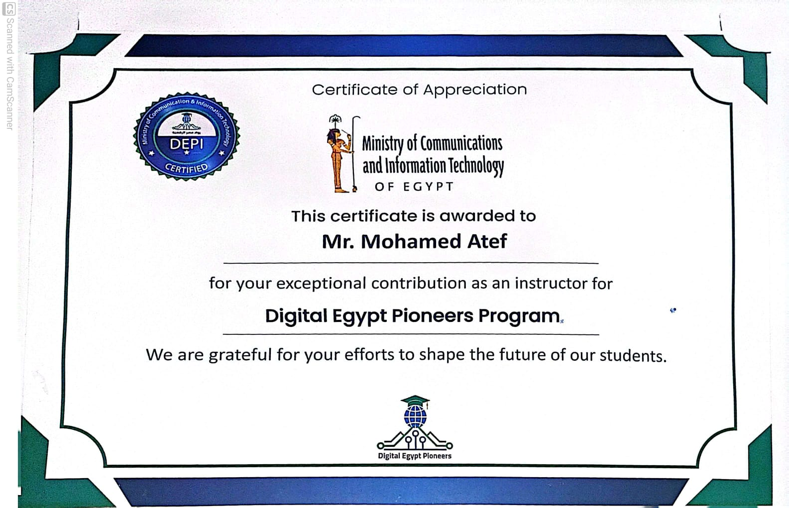 Depi Instructor — certificate of Mohamed Atef