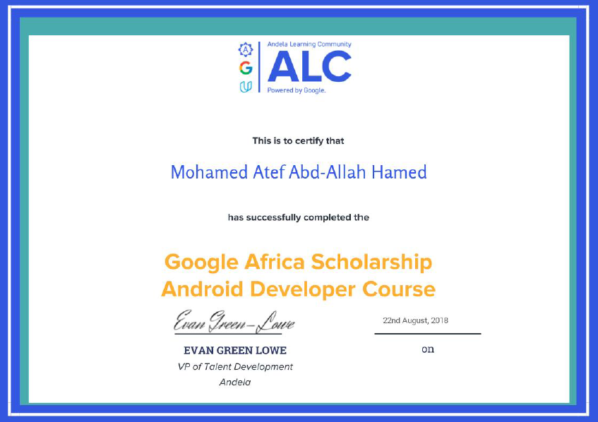 Google Africa — certificate of Mohamed Atef