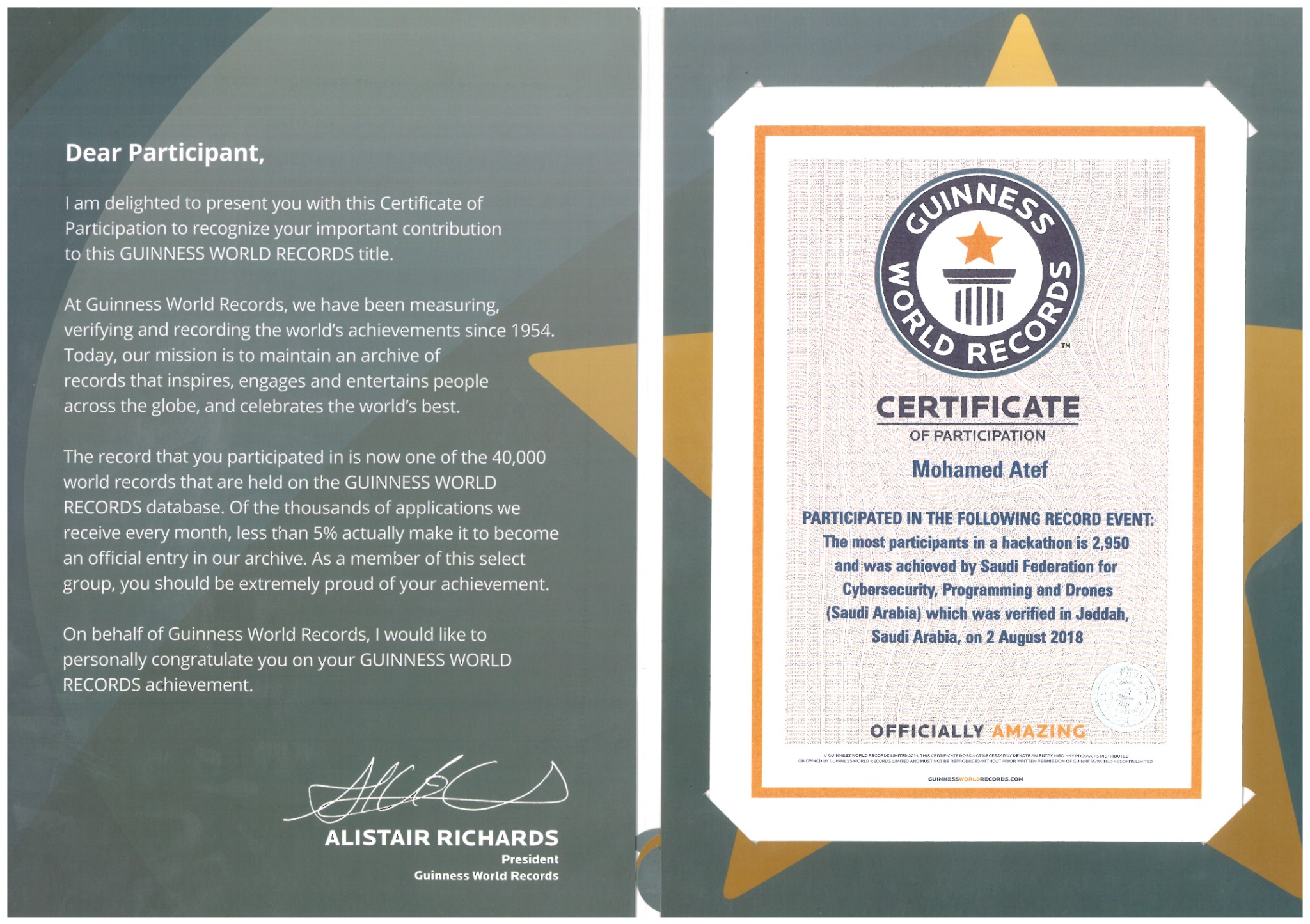 Guinness Full Certificate — certificate of Mohamed Atef