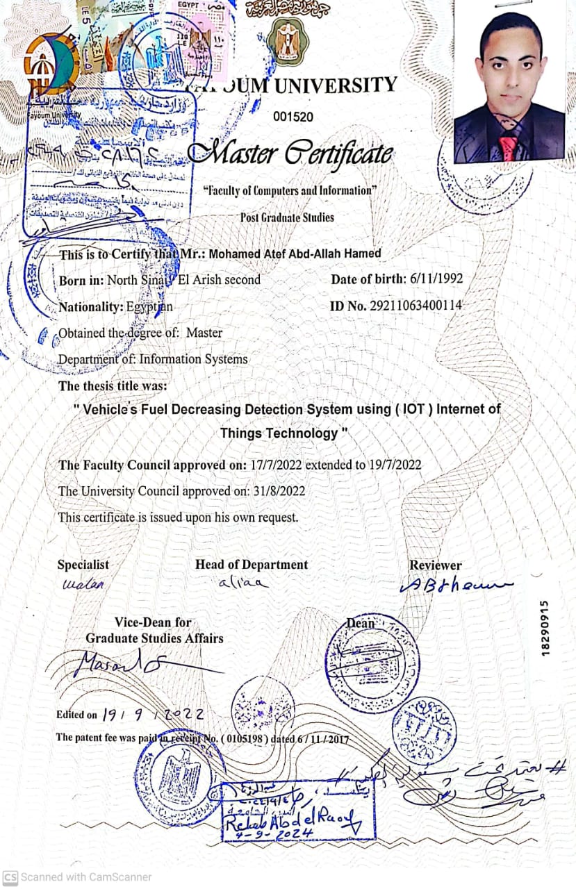 Master Degree — certificate of Mohamed Atef